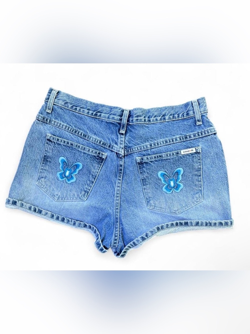 Zanadi Blue Denim Shorts with Blue Butterfly Patches